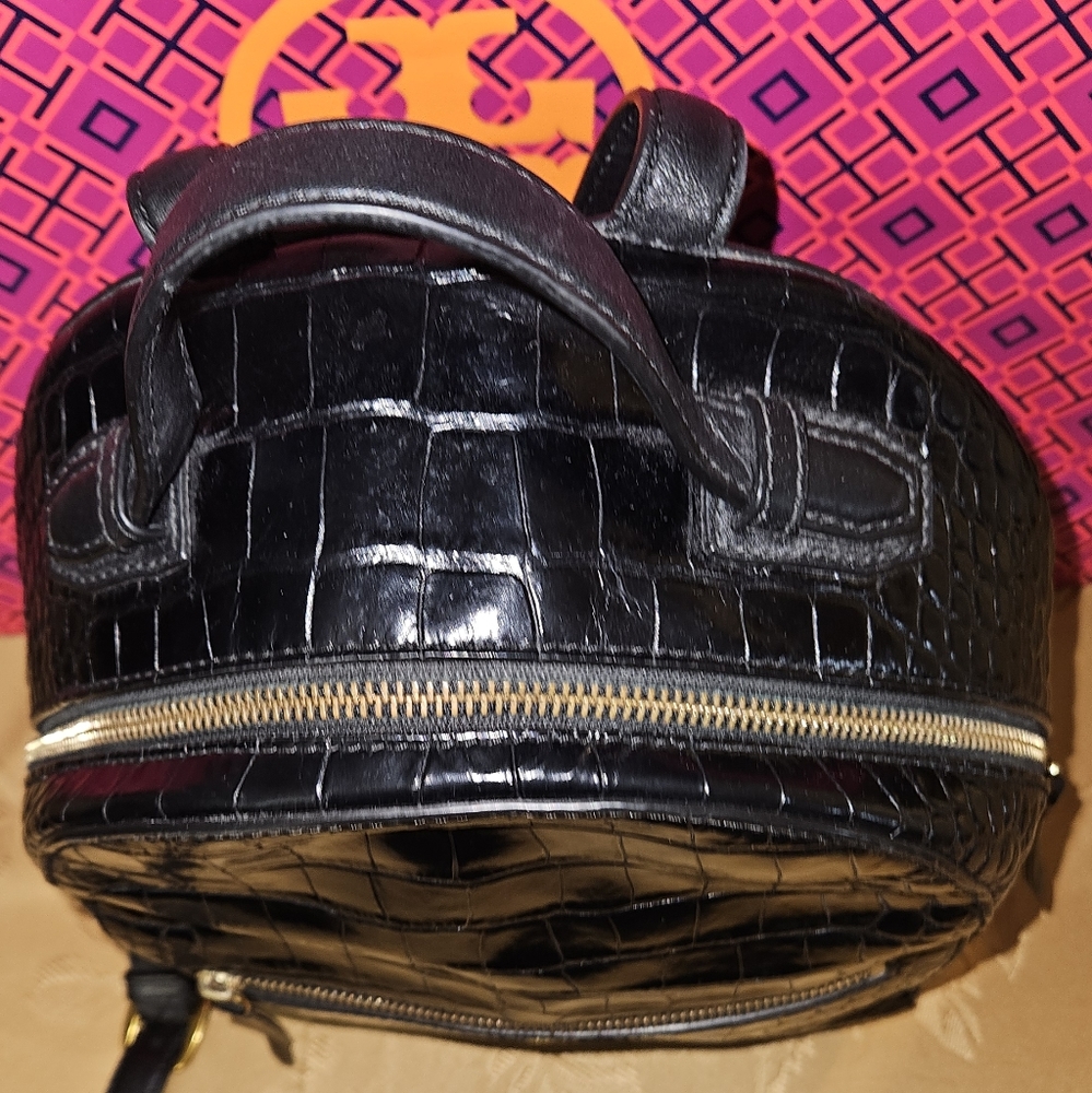Tory Burch Black Croc-Embossed Backpack - Picture 4 of 9